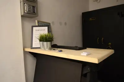 a desk in a room with a plant on it at Generaator Sofia in Sofia