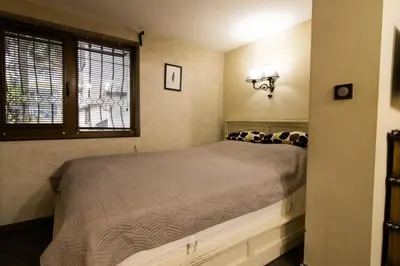 a bedroom with a bed and a window at Vintage Lozenets Apartment in Sofia