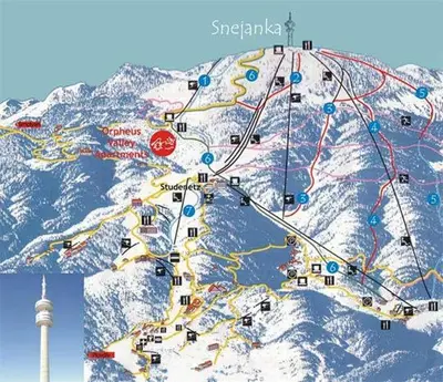 a map of a ski slope with a mountain at VIP Apartment Stenata Complex in Pamporovo