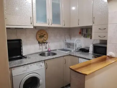 a kitchen with a sink and a washing machine at Apartment Beti in Devin