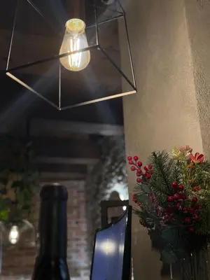 a light hanging from a wall with a vase of flowers at Family Hotel Lazur in Bansko