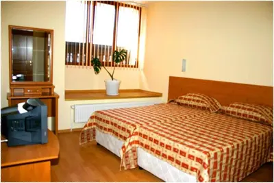 a bedroom with a bed and a tv in it at Family House Oreha in Bansko