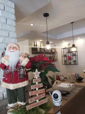 a statue of santa claus standing on a counter at Aparthotel Pine Hills Pamporovo in Pamporovo