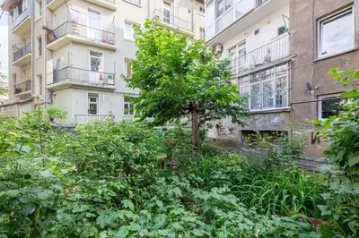 a tree in front of an apartment building at Sofia Center Cave in Sofia