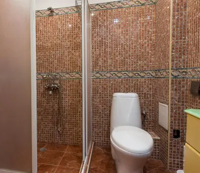 a bathroom with a toilet and a shower at Apartments Nasini by Flat Mаnager in Plovdiv