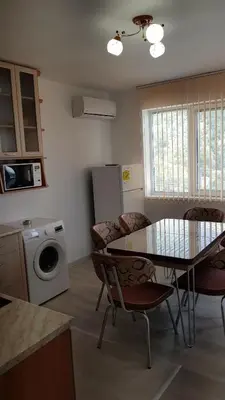 a kitchen with a table and a washing machine at Д и В 2 - D & V 2 Apartment in Sandanski