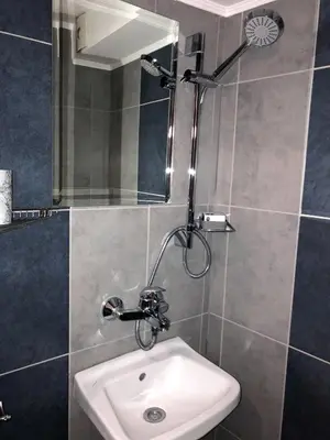 a bathroom with a sink and a shower at Kamenitza Guest Flat in Plovdiv