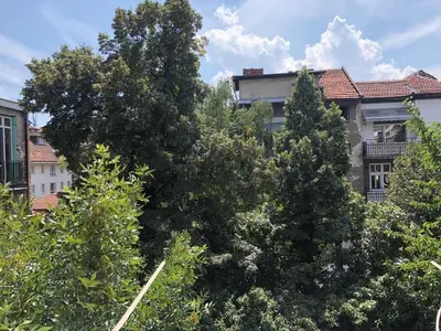 a group of trees in front of a building at Top Center Apartment 7 in Sofia