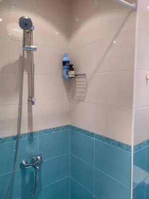 a bathroom with a shower with a glass door at Mladost 1 Apartment near the metro in Sofia