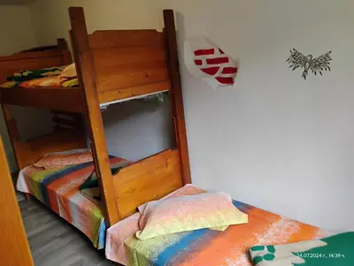 a childs bedroom with a bunk bed with a ladder at хижа 