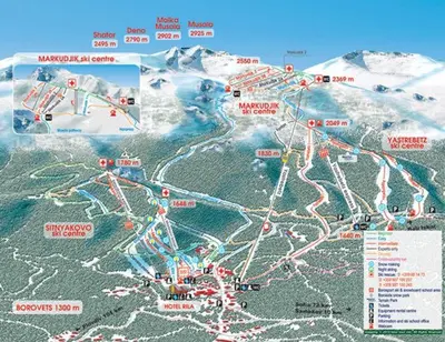 a map of a ski resort with mountains in the background at Borovets Mountain Apartment Sequoia in Borovets