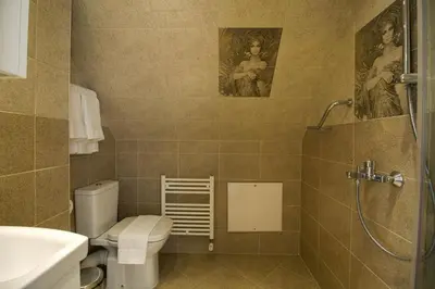 a bathroom with a toilet and a shower at Mini Sofia in Sofia