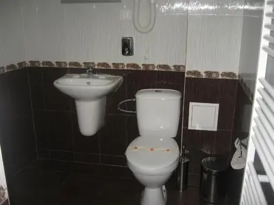 a bathroom with a toilet and a sink at Family Hotel Miglena in Govedartsi