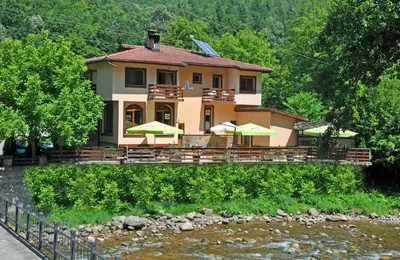 a house on a bridge over a river at Family Hotel Fedora in Ribarica