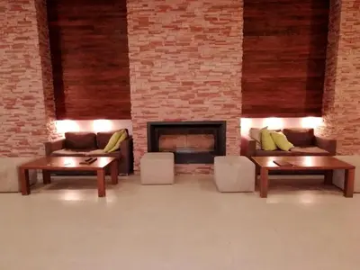 a living room with two couches and a fireplace at Aspen golf studio apartment D208 in Razlog