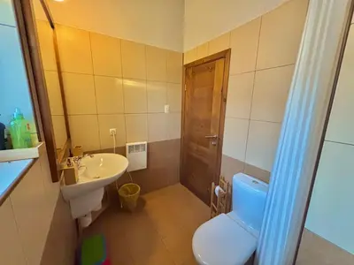 a bathroom with a toilet and a sink and a shower at Villa Bachevo Horizon in Bachevo