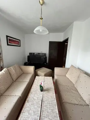 a living room with a couch and a table at Bayrakova Guest House in Dobrinishte