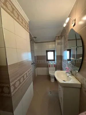 a bathroom with a sink and a toilet and a mirror at Bayrakova Guest House in Dobrinishte