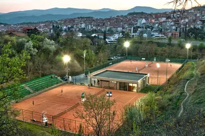 an overhead view of a tennis court at night at Interhotel Sandanski in Sandanski