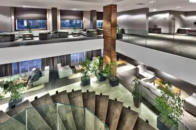 an overhead view of the lobby of a building at Interhotel Sandanski in Sandanski