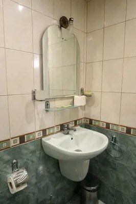 a bathroom with a sink and a mirror at Hotel Saint Nicola in Banya