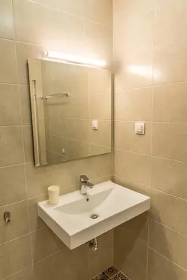 a bathroom with a white sink and a mirror at Antique Residence in Hisarya