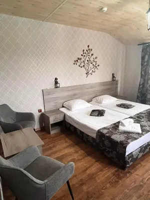 a bedroom with a bed and a chair at Family Hotel Emaly 2 in Sapareva Banya
