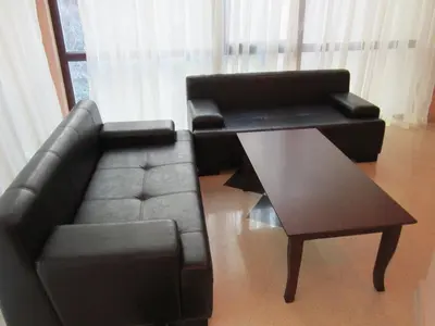 a living room with a couch and a coffee table at Хотел Магнолия, Hotel Magnoliya in Panichishte