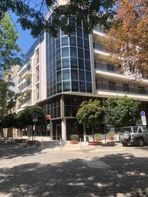 a large building with cars parked in front of it at Nice and cozy flat in the center in Sofia