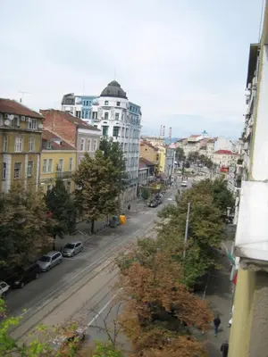 a view of a city street with buildings at Maria Louisa Apartment in Sofia