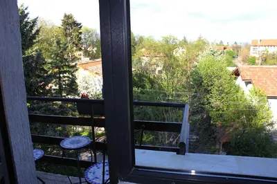 a view from a window of a balcony at Bankya Guest House - Sofia in Bankya