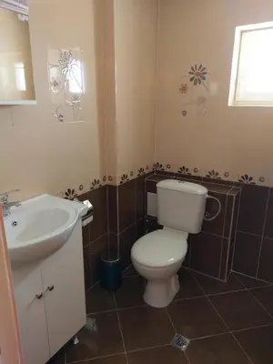 a bathroom with a toilet and a sink at Стаи за гости Елени in Shiroki Dol