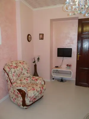 a living room with a chair and a television at Orange Flower Apartments in Sofia