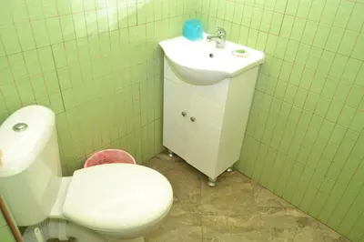 a bathroom with a toilet and a sink at Къща за гости Суни Транс in Smolyan
