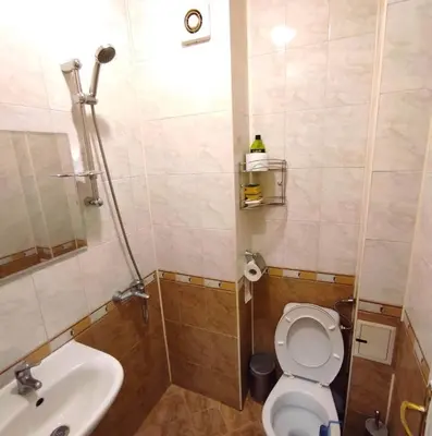 a small bathroom with a toilet and a sink at encanto in Plovdiv