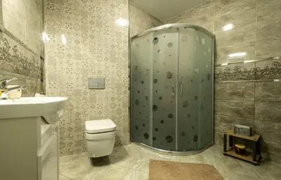 a bathroom with a shower and a toilet and a sink at Alex apartment in Velingrad