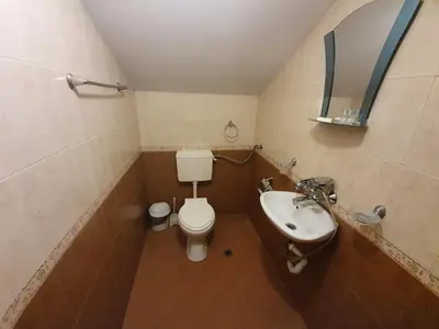 a small bathroom with a toilet and a sink at Тодор Прегьов in Bansko