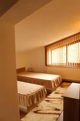 a bedroom with two beds and a window at стаи за гости Диневи in Kalofer