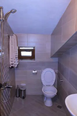 a bathroom with a toilet and a sink at стаи за гости Диневи in Kalofer