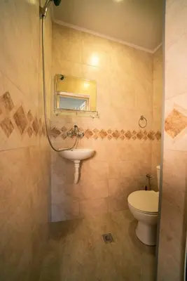 a bathroom with a sink and a toilet at Стаи за гости - Къща ТОНЧЕВИ in Kalofer