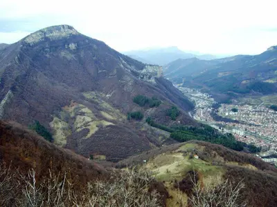 a view of a mountain with a city on it at Villa Nanevi in Teteven
