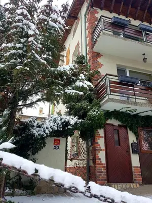 a building with snow on the branches of a tree at Casa Vivaldi in Velingrad