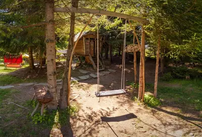 a swing in a park with a tree at Cozy Studio in Mountain Lake Complex Smolyan Pamporovo in Smolyan