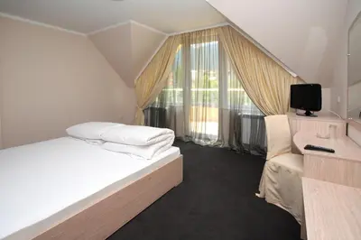 a bedroom with a bed and a tv and a window at Family Hotel Diana in Sofia