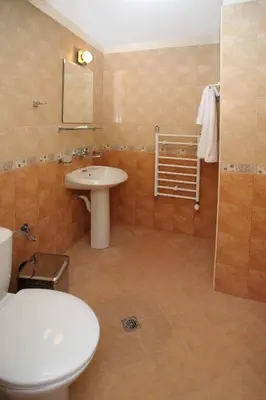 a bathroom with a sink and a toilet and a shower at Family Hotel Diana in Sofia