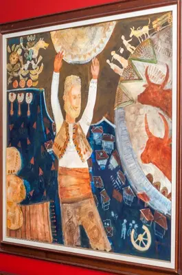 a painting of a man with his hands in the air at Bansko Royal 721 Apartment in Bansko