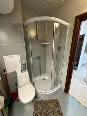 a bathroom with a shower and a toilet and a shower at Apartment in Belvedere Holiday Club 550 m from ski lift in Bansko