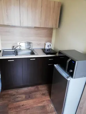 a small kitchen with a sink and a microwave at Iglika 2, A6 in Borovets