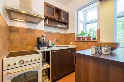 a kitchen with a stove and a sink at FUNKY FRESH place in the heart of Sofia in Sofia