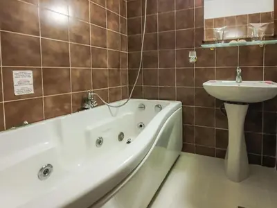 a bathroom with a bath tub and a sink at Dolna Bania Hotel in Dolna Banya